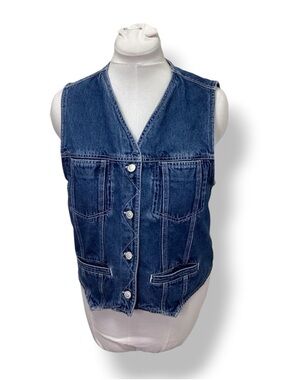 Ki-Ko-Mo Women’s Button Front Denim Vest VTG 90s Dark Wash Blue Jean Cotton M